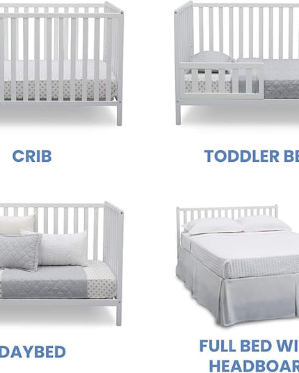 Delta Children Heartland 4-in-1 Convertible Crib, Bianca White + Delta Children Twinkle Galaxy Dual Sided Recycled Fiber Core Crib and Toddler Mattress (Bundle) - LeafyLoom
