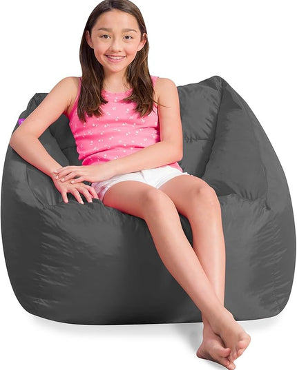Posh Creations Coronado Bean Bag Boys and Girls Large Chair for Kids, for Gaming and Playrooms, Soft Nylon-Charcoal Gray - LeafyLoom