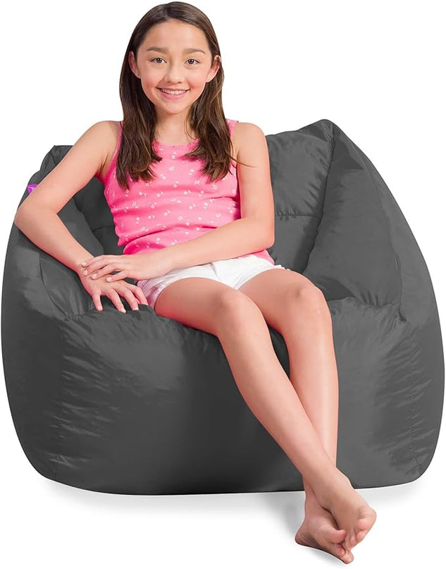 Posh Creations Coronado Bean Bag Boys and Girls Large Chair for Kids, for Gaming and Playrooms, Soft Nylon-Charcoal Gray - LeafyLoom