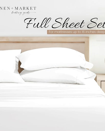 Linen Market Bed Sheets for Full Size Bed (White) - Sleep Better Than Ever with These Soft and Cooling Full Sheets - Deep Pocket Fits 16" Thick Beds - 4 Piece Full Sheet Set - LeafyLoom