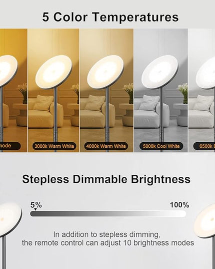 LED Floor Lamp, 3600LM 36W Super Bright Standing Lamp with Remote & Touch Control, 350W Equivalent Modern Torchiere Lamp with 2700K-6500K Stepless Dimming, 69" Tall Lamp for Living Room Bedroom Office - LeafyLoom