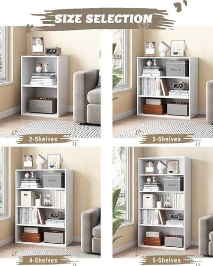 Basic Open Shelf Bookcase - 4-Tier Wooden Cube Storage Shelves Split Bookshelf, White - LeafyLoom