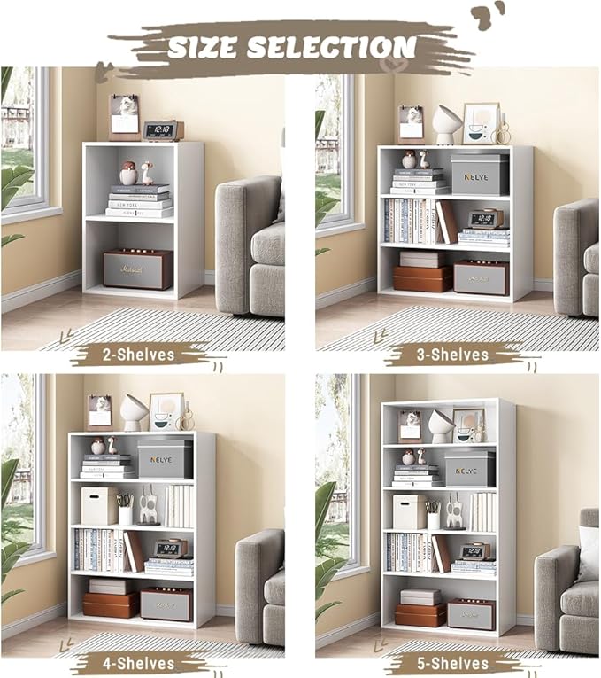 Basic Open Shelf Bookcase - 4-Tier Wooden Cube Storage Shelves Split Bookshelf, White - LeafyLoom