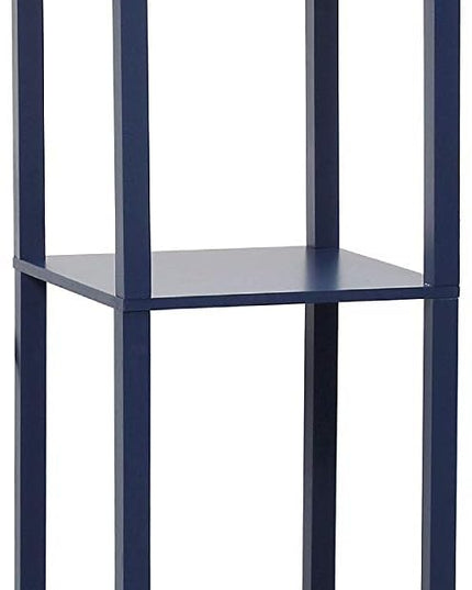 Simple Designs LF1014-NAV-LB Three Shelf Etagere Organizer Storage Floor Lamp with White Linen Shade for Living Room, Bedroom, Office, Hallway, Navy Blue, with Feit LED Bulb Included - LeafyLoom