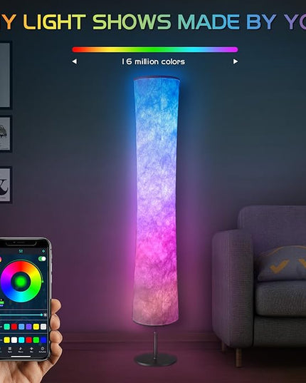 Torchlet 2pcs Floor Lamp, RGB Floor Lamp with 16 Million DIY Colors and Scene Modes, Music Sync and White Fabric Shade, Smart Floor lamp with App/Remote control, Standing Lamp for Living Room, Bedroom Torchlet