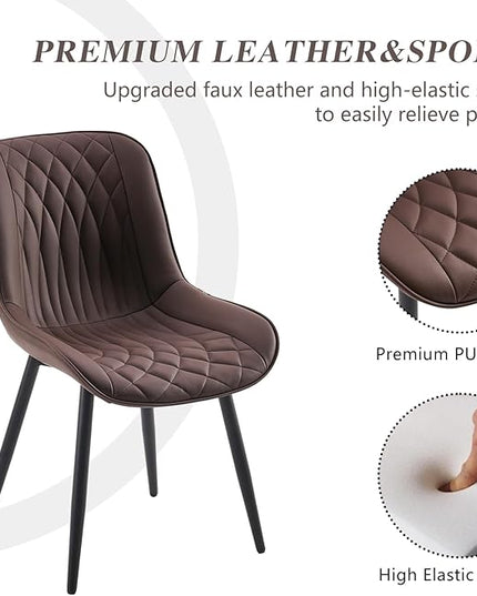 YOUNIKE Brown Dining Chairs set of 2 with High Backs Mid Century Modern Kitchen & Dining Room Chairs PU Faux Leather Upholstered sillas de comedor Comfortable Large Padded Accent Chair with Metal Legs - LeafyLoom