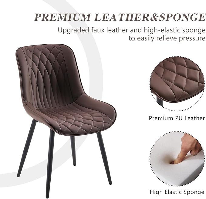 YOUNIKE Brown Dining Chairs set of 2 with High Backs Mid Century Modern Kitchen & Dining Room Chairs PU Faux Leather Upholstered sillas de comedor Comfortable Large Padded Accent Chair with Metal Legs - LeafyLoom