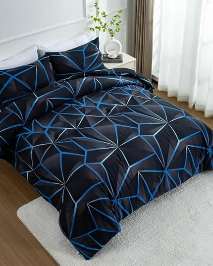 NTBED 3D Geometric Comforter Set for Boys Kids, Irregular Diamond Pattern Lightweight Microfiber Bedding Sets All Season (Dark Blue, Twin) - LeafyLoom