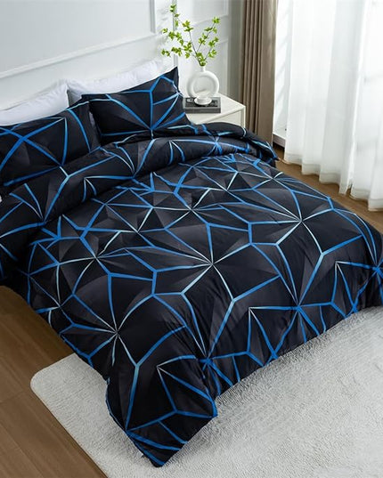 NTBED 3D Geometric Comforter Set for Boys Kids, Irregular Diamond Pattern Lightweight Microfiber Bedding Sets All Season (Dark Blue,Full) - LeafyLoom