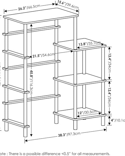 Furinno Turn-N-Tube Toolless Kitchen Storage Shelf Tall, French Oak Grey/Black, Fridge Space - LeafyLoom