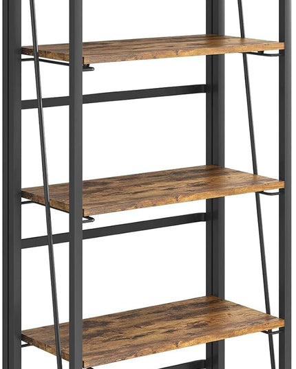 4NM No-Assembly Folding Bookshelf Storage Shelves 5 Tiers Vintage Bookcase Standing Racks Study Organizer Home Office (Rustic Brown and Black) - LeafyLoom