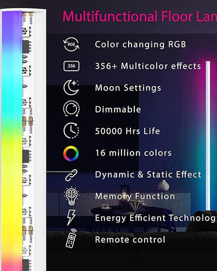 MIHEAL Corner Floor Lamp - Smart RGB LED Corner Lamp with App and Remote Control, 16 Million Colors & 68+ Scene, Music Sync, Timer Setting -for Living Rooms, Bedrooms, and Gaming Rooms - LeafyLoom
