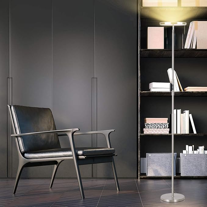 Floor Lamp,30W/2400LM Sky LED Modern Torchiere 3 Color Temperatures Super Bright Floor Lamps-Tall Standing Pole Light with Remote & Touch Control for Living Room,Bed Room,Office (Brushed Nickel) - LeafyLoom