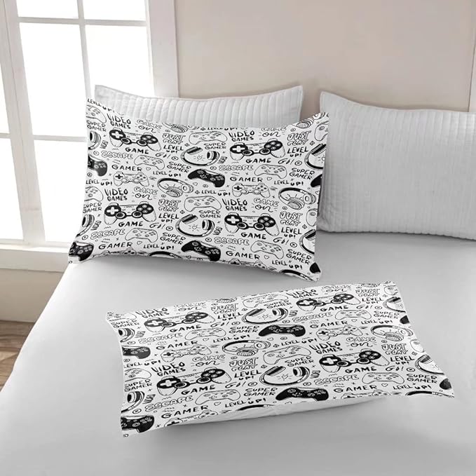 Gaming Comforter for Boys Teens,Game Bedding Sets Full,Kids Gamer Comforter Set,Video Game Bedroom Decor,Gamepad Controller Duvet Insert All Season 3 Piece 1 Comforter and 2 Pillowcases - LeafyLoom