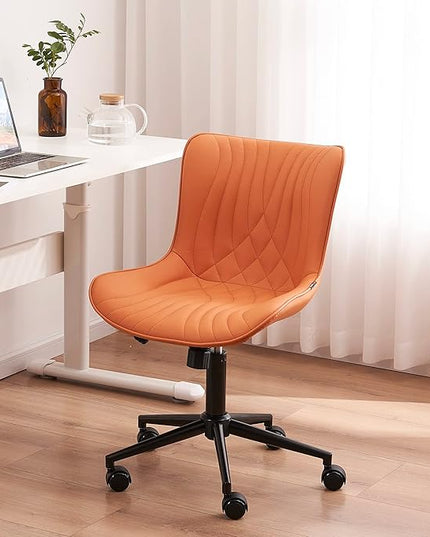 YOUNIKE Office Chair, Armless Desk Chair with Wheels, Home Office Computer Task Chairs, Modern Faux Leather Upholstered Vanity Chair, Adjustable Swivel Office Chairs with Back, Burnt Orange - LeafyLoom