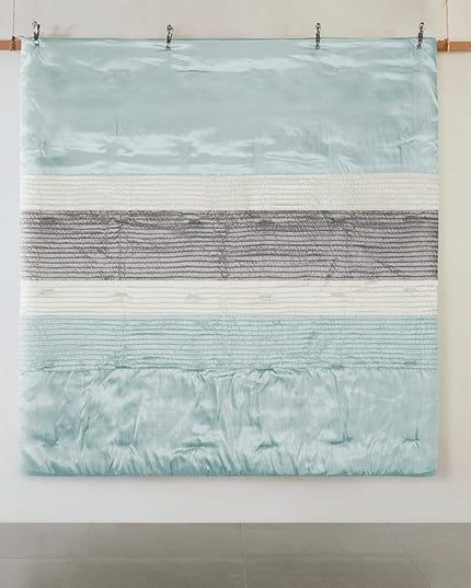 Madison Park Amherst Faux Silk Comforter Set-Casual Contemporary Design All Season Down Alternative Bedding, Matching Shams, Bedskirt, Decorative Pillows, Queen(90"x90"), Aqua, 7 Piece, MP10-2979 - LeafyLoom