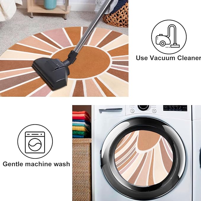 Topotdor Sun Rainbow Round Rug 4ft Boho Kids Nursery Rug, Colorful Washable Area Rug Ultra Soft Circle Classroom Rug Non-Slip for Bedroom Living Room Playroom Decor, Orange - LeafyLoom