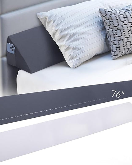 King Size (76"x10"x6") Bed Wedge Pillow, Headboard Pillow Wedge, Mattress Wedge, Bed Gap Filler, Memory Foam Bed Wedge with 2 Removable Washable Covers, Gray/White - LeafyLoom