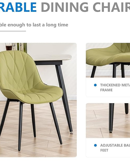 YOUNIKE Dining Chairs Set of 2, Grass Green Comfy Padded Kitchen Chairs, Armless Modern Faux Leather Upholstered Dining Room Chairs, Elegant Dinning Chairs Side Chairs, Loads up to 300LBS - LeafyLoom