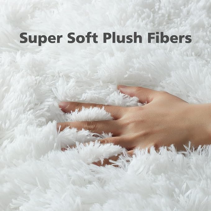 Ophanie Machine Washable 5 x 8 Rugs for Living Room,White,Large Fluffy Fuzzy Plush Shag Shag Comfy Soft，Non-Slip Indoor Floor Carpet,for Kids Boys Girls Dorm，Room,Bedroom,Playroom，Home Decor Aesthetic - LeafyLoom