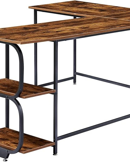 Anivia 68.9" Reversible L Shaped Desk with Storage Shelves - Corner Computer Desks Gaming Table Workstation for Home Office, Writing, Study, Caramel Brown - LeafyLoom