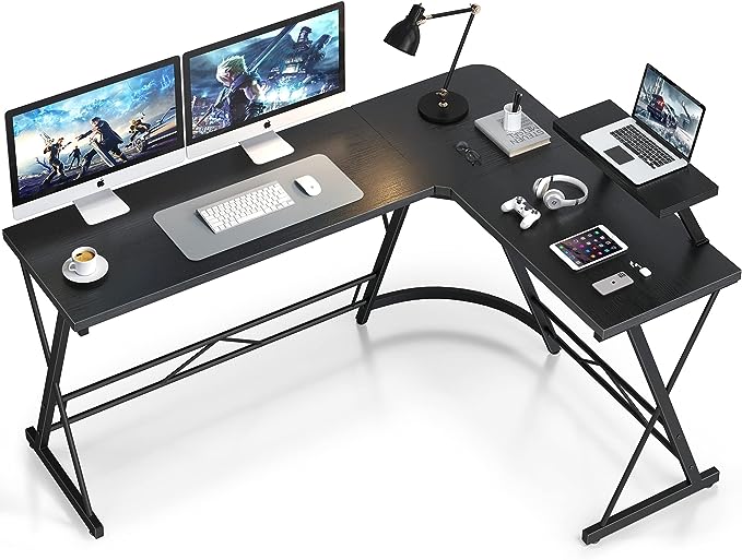 Mr IRONSTONE 63" L Shaped Computer Desk, Corner Desk, Home Office Desk, Gaming Writing Workstation with Large Monitor Stand, Easy to Assemble, Black Willow - LeafyLoom