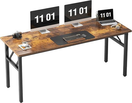 Need Large Computer Desk, 62 inches Long Office Desk, No Install Needed Folding Table Writing Table Workstation for Small Space, Rustic Brown - LeafyLoom