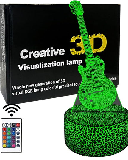 Guitar 3D Night Light Illusion Lamp,16 Color Changing with Remote Control,Bedroom Decor Xmas Birthday for Musical Lover Men Women Family, Friends - LeafyLoom