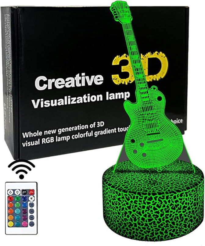 Guitar 3D Night Light Illusion Lamp,16 Color Changing with Remote Control,Bedroom Decor Xmas Birthday for Musical Lover Men Women Family, Friends - LeafyLoom