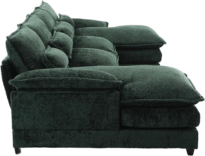Oversized Modular Sectional Sofa Cloud Couch, U Shaped Chenille Upholstered Overstuffed Corner Couch with Double Chiase Lounge and Solid Wood Legs, 6 Seater Soft Sleeper Sofa&Couches for Home - LeafyLoom