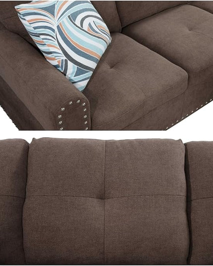 L Shaped Sofa with Ottoman Modern Sectional Living Room, Bedroom, Office, L Couch Brown-Linen - LeafyLoom