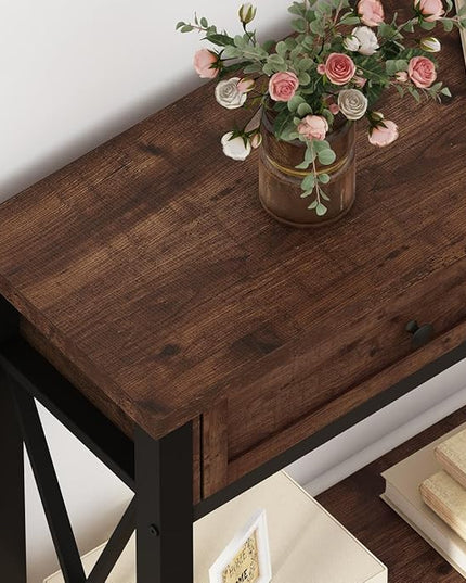 BON AUGURE Console Table with 2 Drawers, Entryway Table with Storage, Sofa Table Behind Couch for Living Room, Farmhouse Entry Table for Hallway, Foyer, Front Door (Rustic Oak, 47 Inch) - LeafyLoom