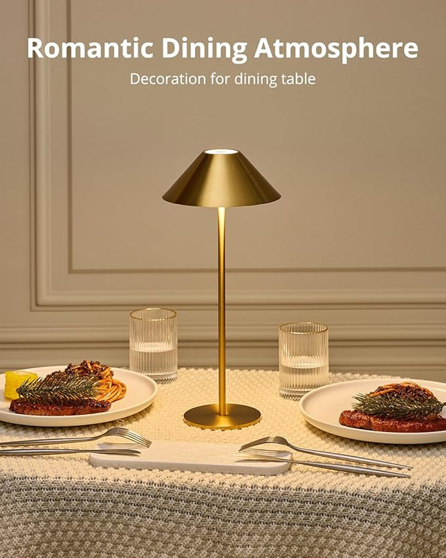 Cordless Table Lamp Rechargeable, Battery Operated LED Table Lamp with 3 Color Temperature & Stepless Dimming, Gold Desk Lamp, Outdoor Table Lamp for Living Room Home Bedroom Dining Patio - LeafyLoom