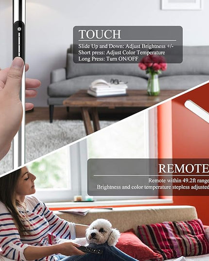 Floor Lamp, 15w/1000lm Bright LED Floor Lamp with Stepless Adjustable 3000K-6000K Colors and Dimmer, Remote and Touch Control Reading Lamp, Adjustable Gooseneck Floor Lamp for Living Room - LeafyLoom