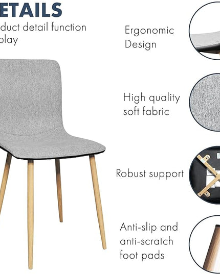Wonder Comfort Set of 4 with Wood-Like Oka Metal Legs, Fabric Armless Accent Dining Room Side-Chair with Black Leather, Gray, PU Back - LeafyLoom