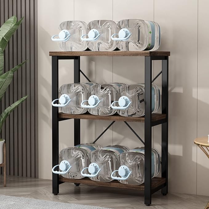 3 Tier Industrial Solid Wood Bookcases, Open Etagere Bookshelf with Metal Frame, Rustic Wood and Metal Shelving Storage Organizer for Living Room Book shelves Furniture (AY01-3tier) - LeafyLoom