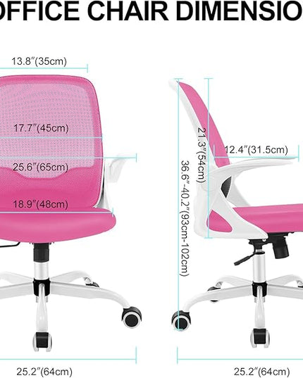 KERDOM Office Chair, Ergonomic Desk Chair, Breathable Mesh Computer Chair, Comfy Swivel Task Chair with Flip-up Armrests and Adjustable Height - LeafyLoom