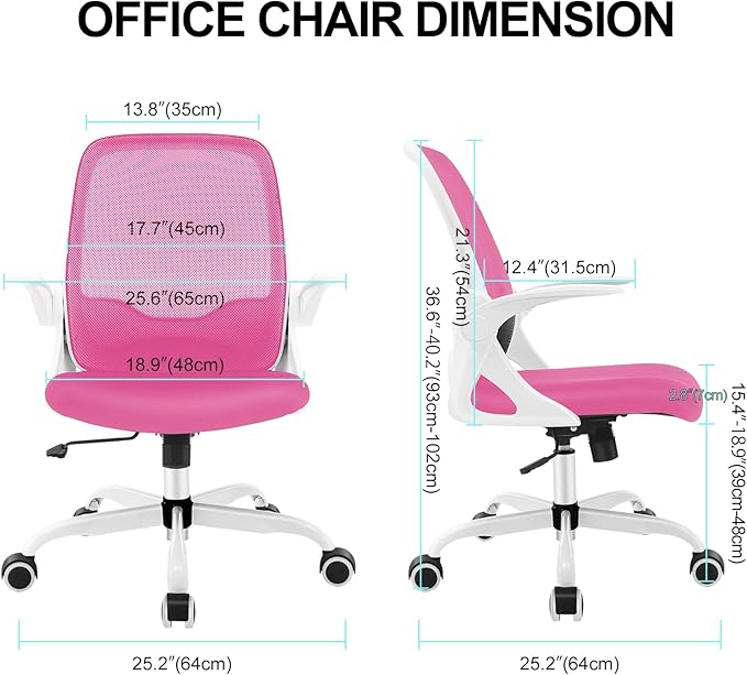 KERDOM Office Chair, Ergonomic Desk Chair, Breathable Mesh Computer Chair, Comfy Swivel Task Chair with Flip-up Armrests and Adjustable Height - LeafyLoom
