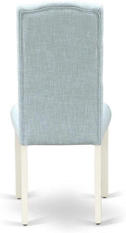 East West Furniture Oxford 3 Piece Set for Small Spaces Contains a Square Dining Room Table and 2 Baby Blue Fabric Upholstered Chairs, 36x36 Inch, Linen White - LeafyLoom