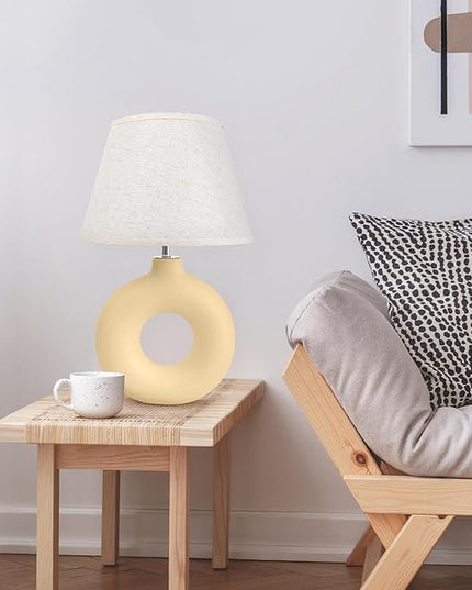 Yellow Table Lamp for Living Room Bedroom, 21" Modern Boho Ceramic Bedside Lamps for Kids Room 3 Color Temperature Small Lamps for Night Stands, Dorm, Dining Room, Home Décor (Bulb Included) - LeafyLoom