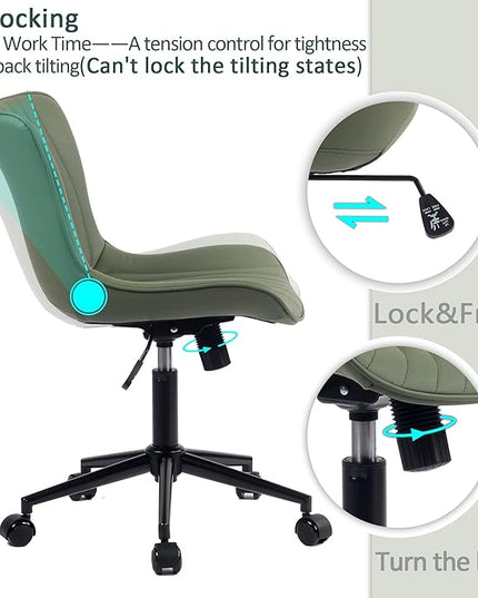 YOUTASTE Office Chair Armless Desk Chair Small Computer Swivel Rolling Chair with Wheels, Modern Upholstered PU Leather Computer Task Chair, Adjustable Home Office Desk Chairs, Olive Green - LeafyLoom