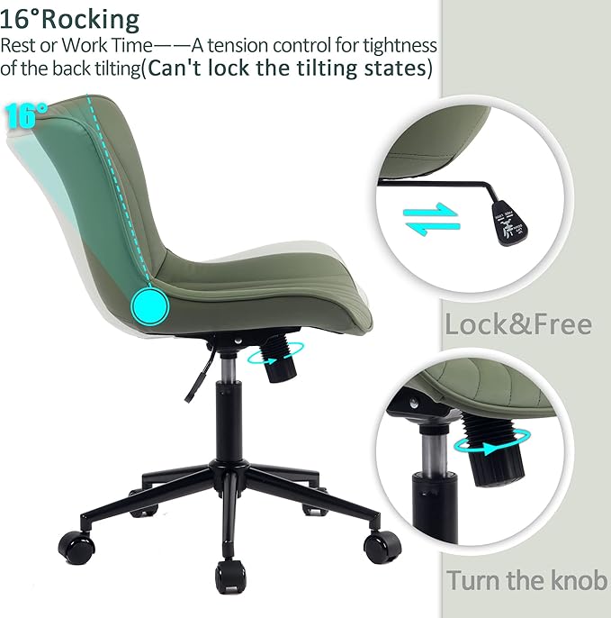 YOUTASTE Office Chair Armless Desk Chair Small Computer Swivel Rolling Chair with Wheels, Modern Upholstered PU Leather Computer Task Chair, Adjustable Home Office Desk Chairs, Olive Green - LeafyLoom