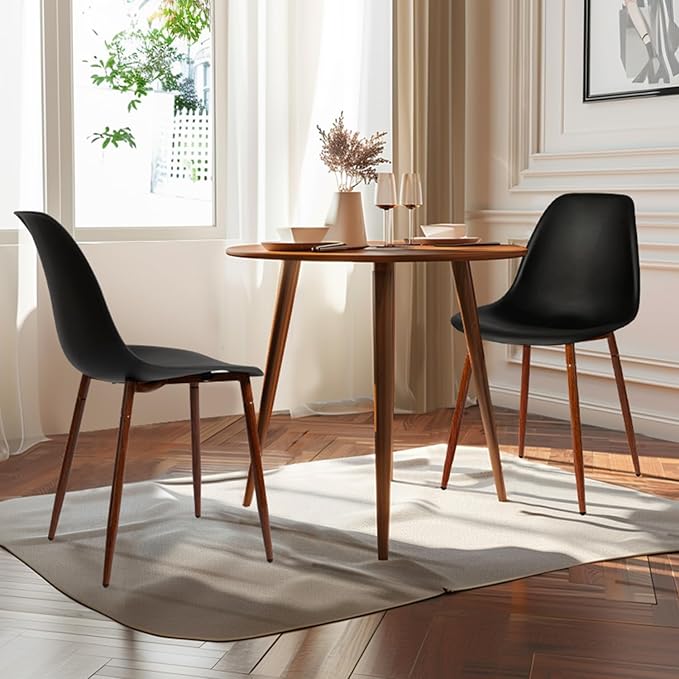 CangLong Modern Popular Dining Chairs Set 2 with Plastic seat and Metal Legs for Dining&Lving Room,Black - LeafyLoom