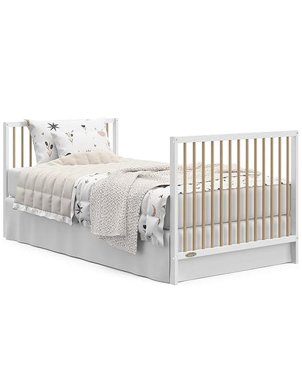 Graco Teddi 4-in-1 Convertible Mini Crib with Bonus Water-Resistant Mattress (White with Driftwood) – GREENGUARD Gold Certified, 2.75-Inch Mattress Included, Convenient Size, Easy 30-Minute Assembly - LeafyLoom