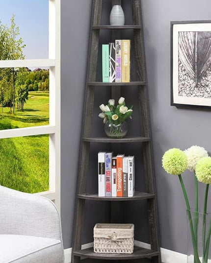 Convenience Concepts Newport 5 Tier Corner Bookcase, Weathered Gray - LeafyLoom