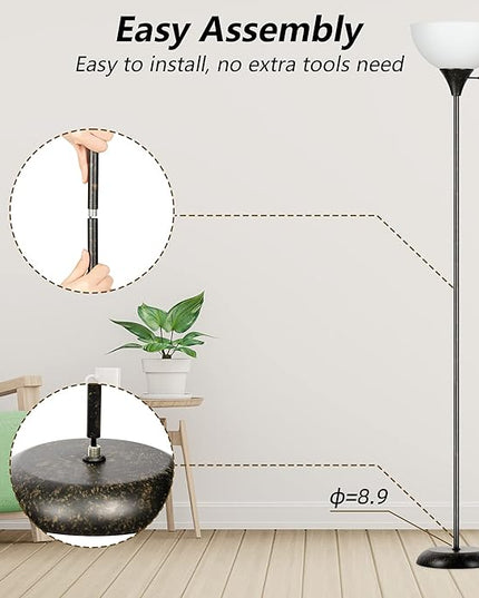 Floor Lamp, Standing Lamp for Bedroom, Drop-Resistant White Lampshade, Rotary Switch, Industrial Metal Floor Lamp for Living Room Bedroom Study Office Kid’s Room - LeafyLoom