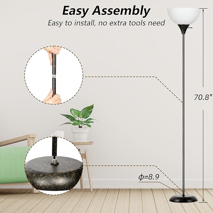 Floor Lamp, Standing Lamp for Bedroom, Drop-Resistant White Lampshade, Rotary Switch, Industrial Metal Floor Lamp for Living Room Bedroom Study Office Kid’s Room - LeafyLoom