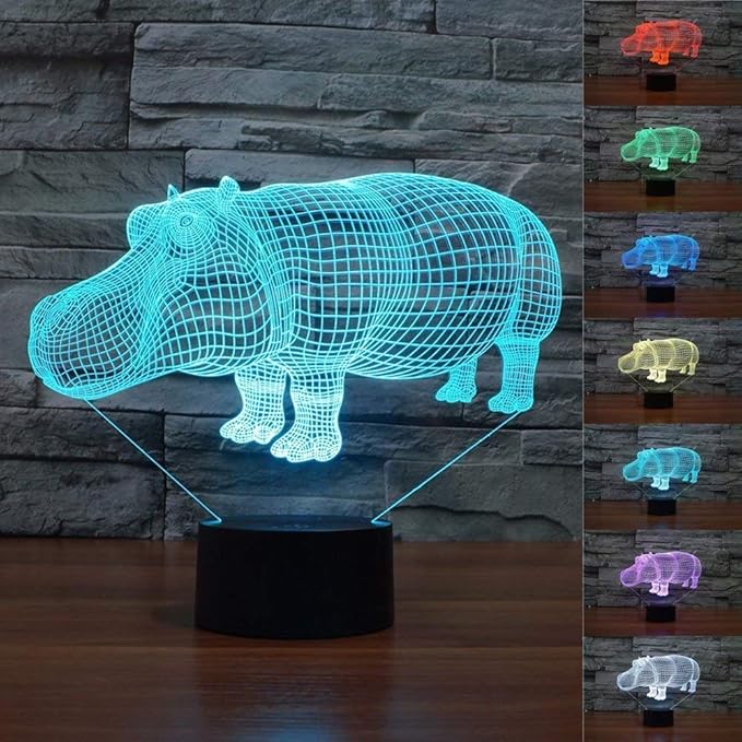 3D Hippo Night Light LED USB 7 Color Change LED Table Lamp Xmas Toy Gift - LeafyLoom