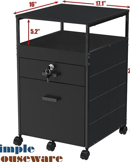 SHW Rolling File Cabinet w/ 2 Drawers & Open Shelf, Black - LeafyLoom