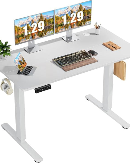 Sweetcrispy Standing Desk Adjustable Height, 48inch Electric Sit Stand up Desk for Home Office, Modern Rising Work Table for Computer Laptop, Lift Gaming Desk Sturdy Ergonomic Workstation, White - LeafyLoom